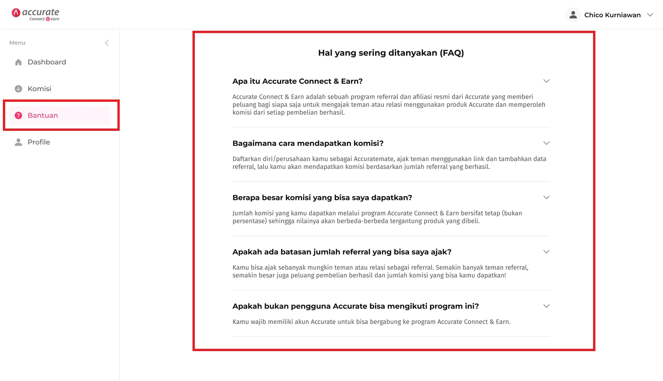 dashboard accurate connect earn